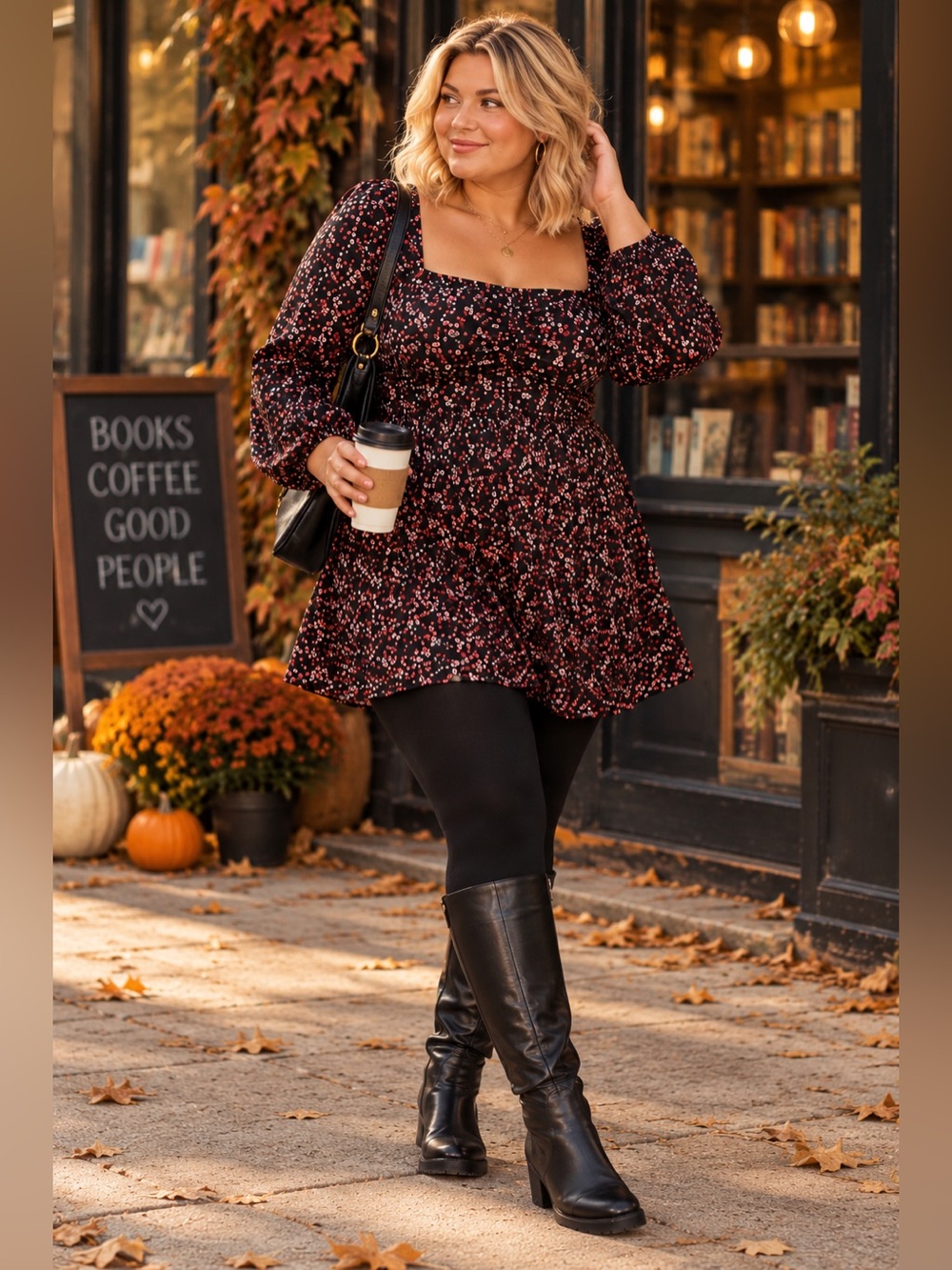 2XL Black Pink Dark Floral Ruched Long Sleeve Mini Dress Fall Liberty Love Fall